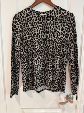 Michael Kors Leopard Print Long Sleeve Top - Black and Grey